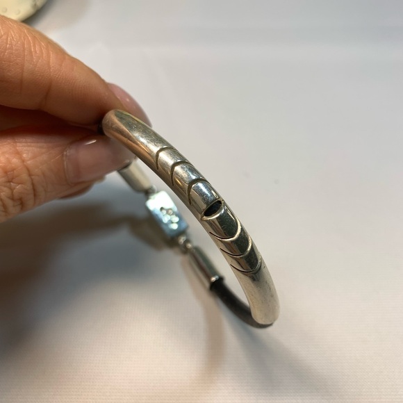 🖤#044 Vintage  Mexico sterling silver Leather Bracelet / 051224-BRC0015 - Picture 3 of 9